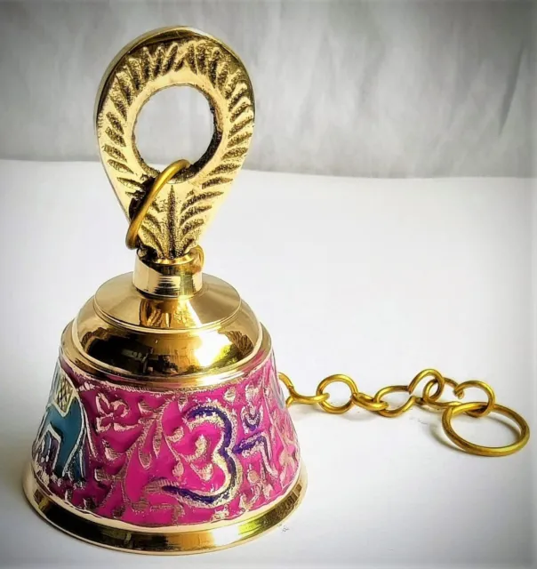 Indian traditional Brass Wall Hanging Bells for Home pink color