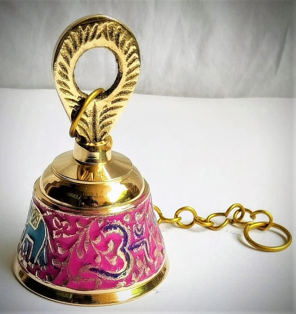 Indian traditional Brass Wall Hanging Bells for Home pink color