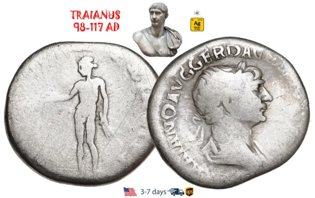 Ancient Roman Empire Coin Silver Denarius Trajan 98 - 117 AD Authentic #31013