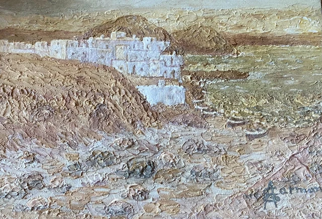 Cuadro Antiguo Pintado A Mano Casas Junto El Mar Rocas Aquitienesloquebuscas.com