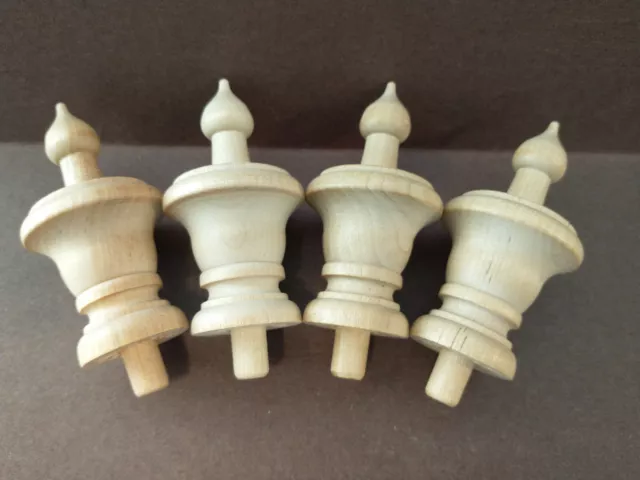 4 Beautifully Turned Steeple Top Hardwood Finials 3" Clock Parts Wood Craft Art