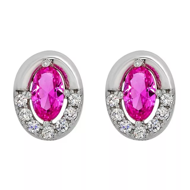 Paire de BOUCLES d'oreilles puce en ARGENT 925 rhodié et Zirconium rose - Neuves