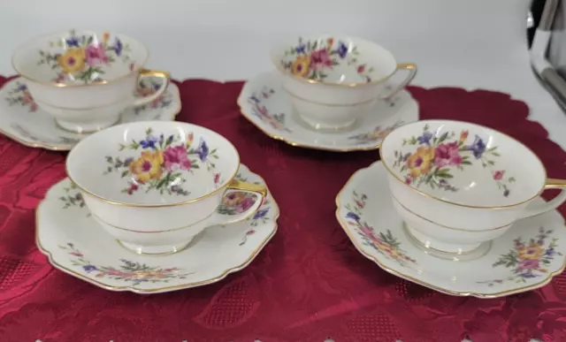 Heinrich H&C Co Selb Tea Cups & Saucers Bavaria Germany U.S. Zone 1940s 4 Sets