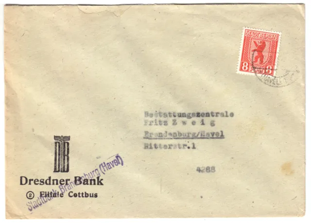Geschäftsbrief, Michel-Nr. OPD Bln. 3A, EF, o Brandenburg, 22.2.46?