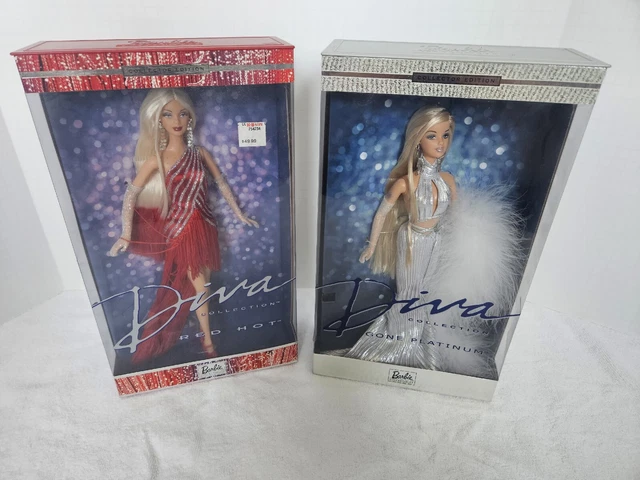 Vintage 2001-02 Mattel Barbie Diva Collection: Platinum & Red Hot Dolls - Nrfb