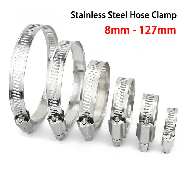 Stainless Steel Hose Clamp Caliber 8mm - 127mm Adjustable Pipe Clips Many Sizes