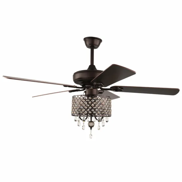 52'' Ceiling Fan Light Crystal Chandelier Lamp 5 Wood Blades 3 Speed with Remote