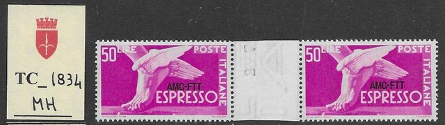 TC_1834. TRIESTE FTT. Gutter pair of 50 Lire 1947 "ESPRESSO". MH