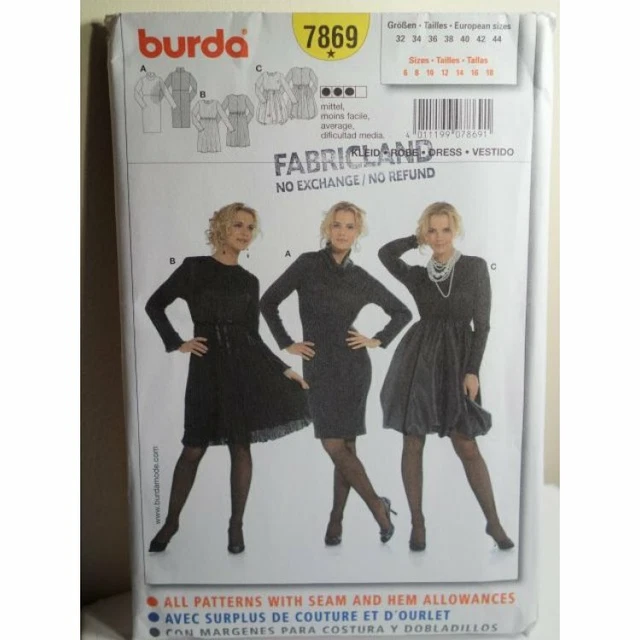 BURDA SEWING PATTERN 7869 Misses Dress Made in Germany UNCUT SizeUS 6