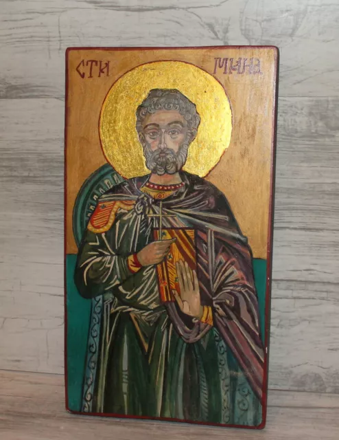 Icono Ortodoxo Vintage Pintado a Mano Saint Menas