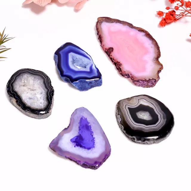 Multi Botswana Agate Druzy Slice Gemstone 5 Pcs 261.5 Ct. 34X22 55X28mm GSR-7769