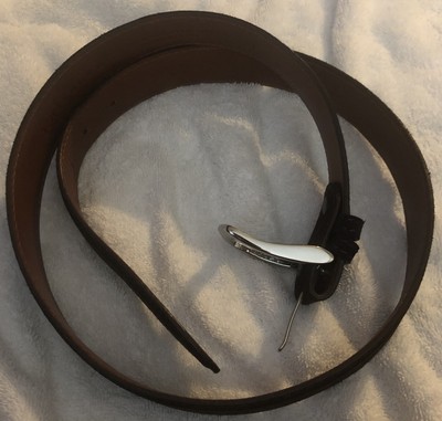 J. Hilburn Suede Leather Belt, 38 Waist Tan/Brown Suede/Aqua Stitch SilverBuckle