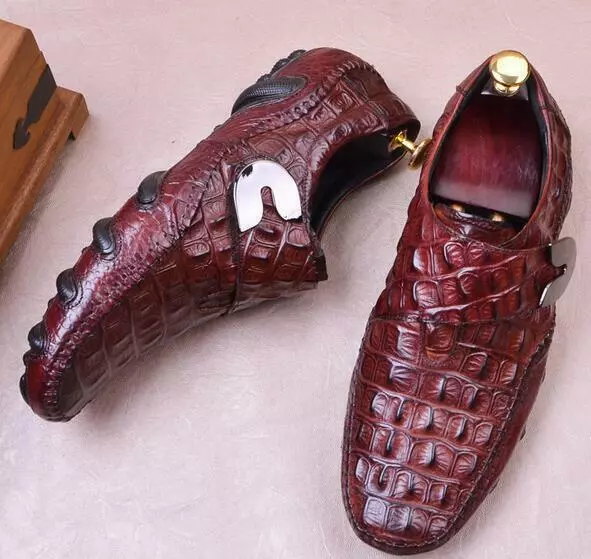 MEN'S GENUINE Leather Crocodile Print Breathable Business Loafers ...