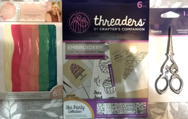 Threader's Embroidery Bundle-Scissors-Stranded Cotton & Embroidery Transfers NEW