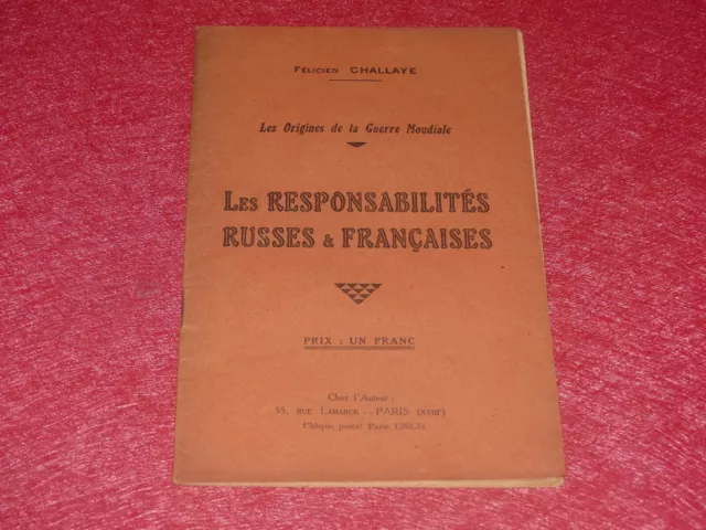 Felicien Challaye Origini Guerre Mondiale Responsabilità Russe & Fr 1934 Rara