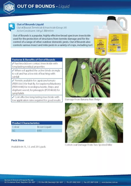 Out of Bounds Bifenthrin 100gm/L 5 Litre Insect Termiticide Barmac Spray 2