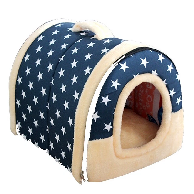 Patrones de estrella cálida suave 2 1 nido de mascotas cama antideslizante para perros plegable O9M6