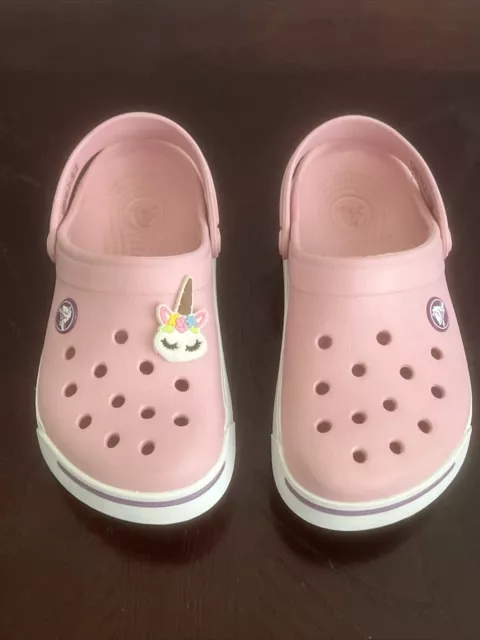 CROCS Girls Pink Clogs Shoes SIZE C 12/13 Unicorn Button