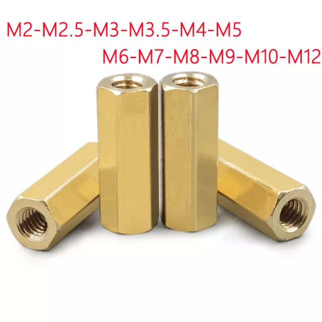 M2 M2.5 M3 M3.5 M4 M5 M6 M7 M8 M9 M10 M12 Connecting Hexagon Stud Long Nut Brass