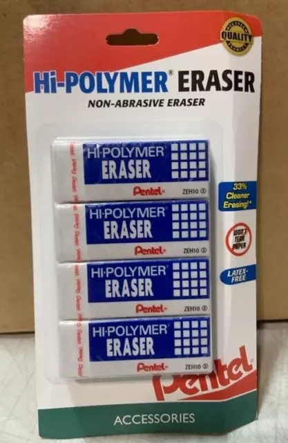 NEW Pentel Hi-Polymer Non-Abrasive White Block Eraser 4-PACK ZEH10