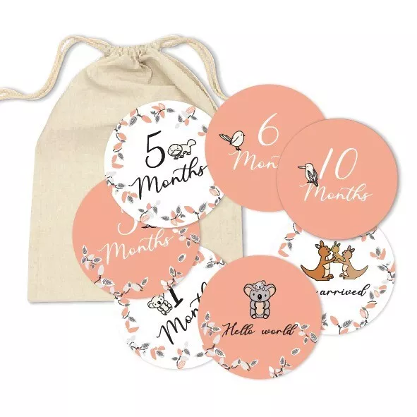 Baby Milestone Cards Round Newborn Baby Shower Gift Month Double Sided Pink