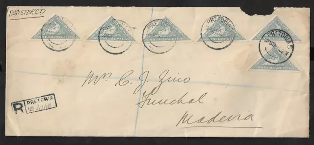 South Africa Pretoria Triangular Stamps On Registered Cover 1928