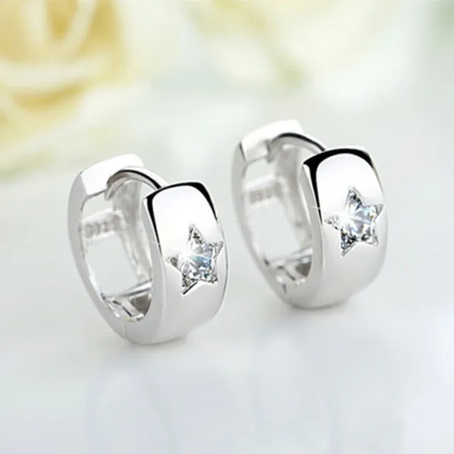 14K WHITE GOLD Plated Women's Fancy Hoop Earrings Lab-Created Diamond ...