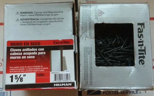 Drywall Nails 1- 5/8 cupped head, 5Lb box.