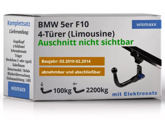 AutoHak Anhängerkupplung abnehmbar für BMW 5er Limousine F10 AHK 10-14 13pol ABE