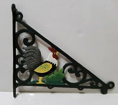Vintage Rooster Cast Iron Triangular Plant Hanger Wall Mount Painted 10.5''x9''