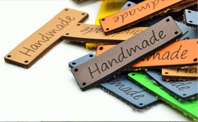 5 Leather Handmade Labels Tags 48 X 13 mm Sewing Craft Knit Hat UK Seller Browns