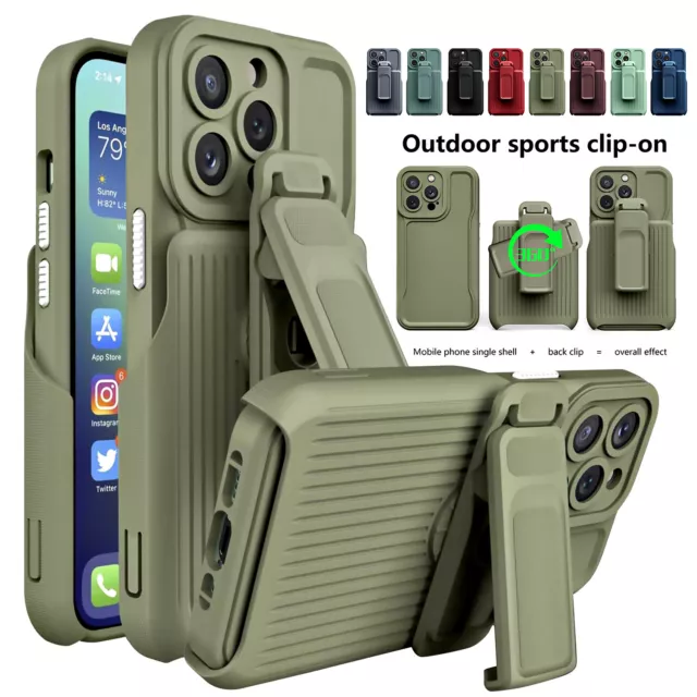 For iPhone 15 14 13 12 Pro Max Rugged Shockproof Heavy Duty Stand Case+Belt Clip