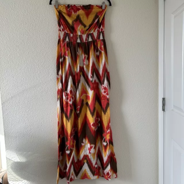 Lucky Brand Chevron Floral Print Tube Top Maxi Dress Women Sz Medium