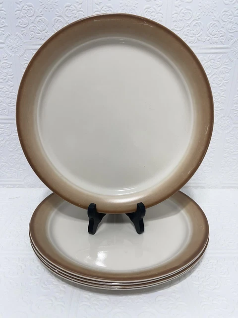 CORELLE BY CORNING SANDSTONE BROWN ACCENT EDGE Set Of Dinner Plates RARE Early