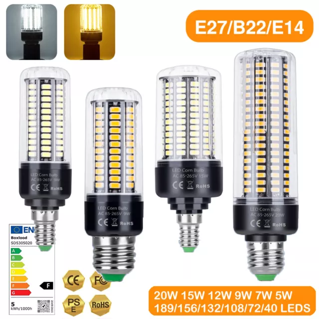 E14 E27 B22 LED Birne 20W-5W Mais Glühbirne Warmweiß Kaltweiß Energiesparlampen