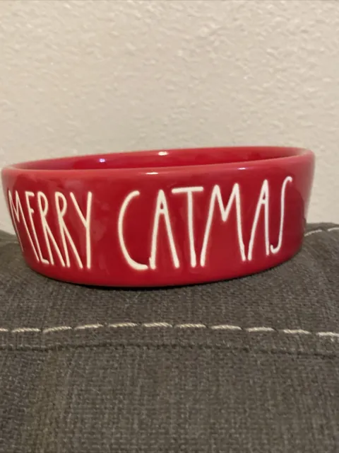 RAE DUNN BY MAGENTA RED CERAMIc "MERRY CATMAS" FOOD WATEr BOWL Christmas