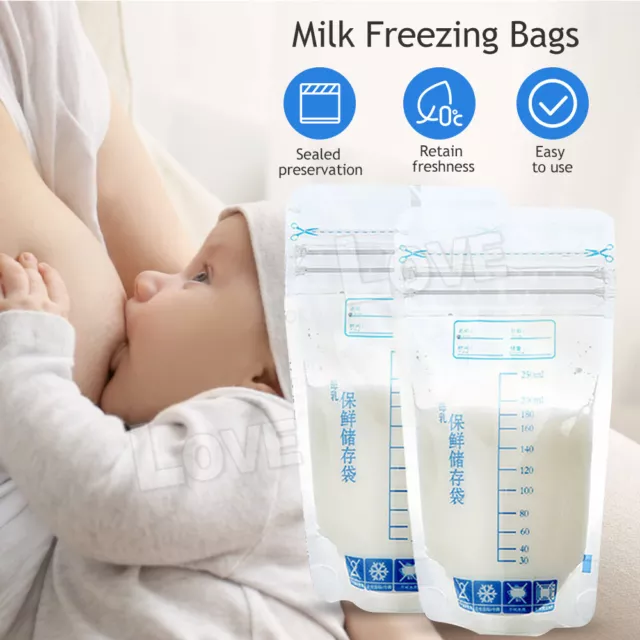 50/100x Pre-Sterilised Breastmilk Baby Breast Milk Storage Bags Pouches 250ML 2