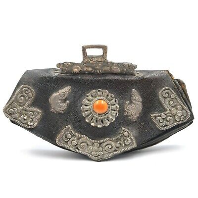 Antique - Tibetan - Flint Lighter - Leather & Silver & Stone - Exceptional State