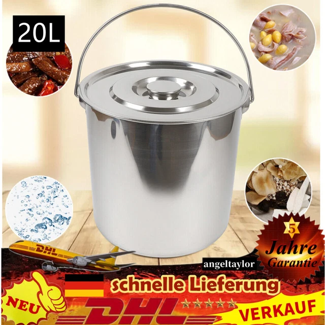 Cubo de acero inoxidable 20L cubo cubo de cocina cubo industrial cubo de agua con tapa NUEVO
