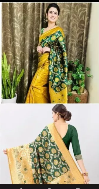 Seide Saree indisch neu Designer schicke Hochzeit Party Kleidung Bollywood pakistanischer Sari 3
