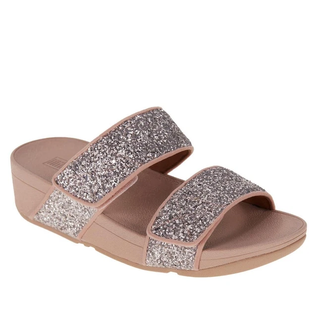 FitFlop Mina Glitter Mix Adjustable 2-Band Slide  - Coral Pink - Size 9