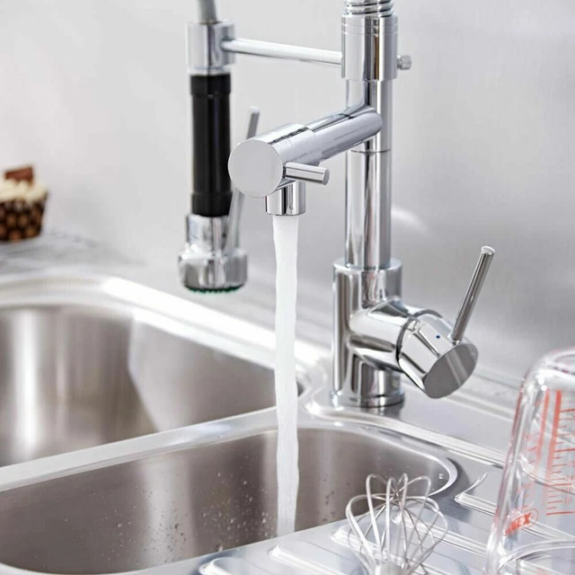 Neu drehbarer Auslauf Küchenspüle Mixer Wasserhähne mit herausziehbarem Bidet Sprühhähne Chrom UK 3