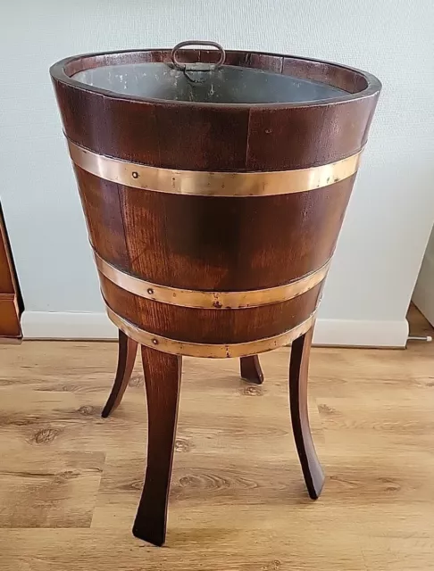 Early Edwardian Chestnut Planter  Barrel on bowed legs with a galvanised Bucket