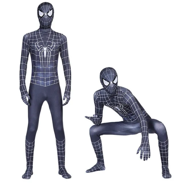 Men Adult Superhero BLACK Spiderman Costume Cosplay Jumpsuit Outfit Halloween
