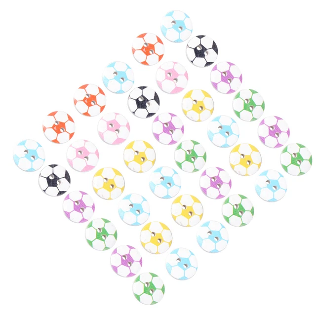 200 PIEZAS Coloridos Botones de Madera Fútbol Costura Libro de recortes Dos Agujeros Niños Madera