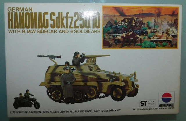 MAQUETTE NITTO réf 5 . 1/76 . GERMAN ARMY HANOMAG SDKFZ + SIDECAR BMW .WWII TANK