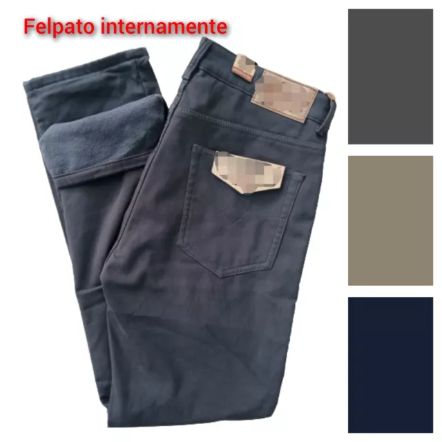 Pantalone Uomo Felpato in pile Termico Jeans invernale Imbottito pesante caldo