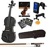 Mendini By Cecilio Violin For Kids and Adults, 4/4 MV Metallic Violins - Black