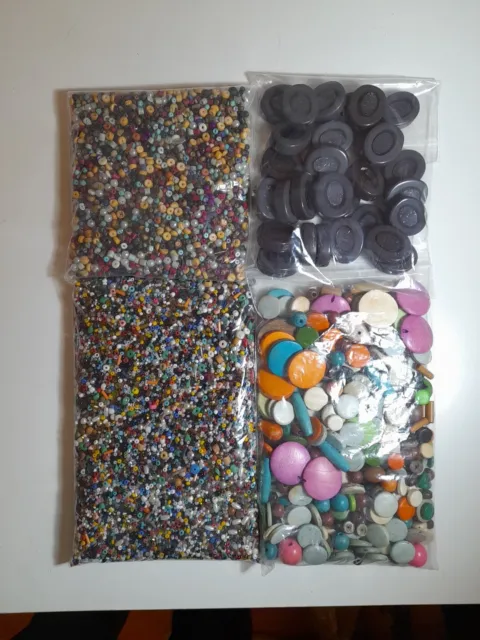 Job Lot Of Mixed Beads - Wooden, Acrylic, Glass Seed - approx 1000g together