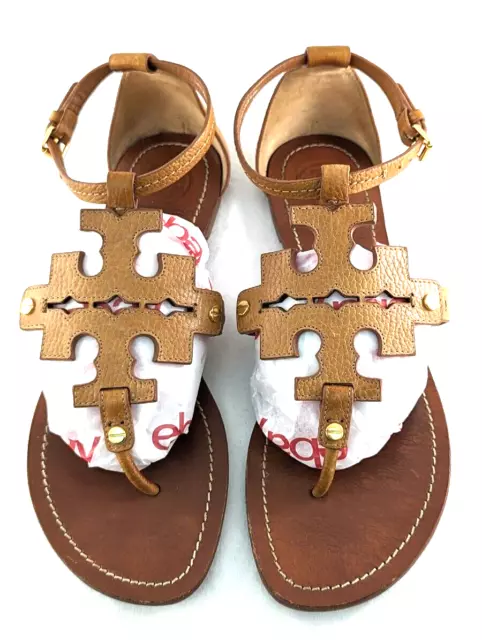 TORY BURCH Phoebe Leather Flat Thong Sandals Royal Tan Brown US 9 EU 39.5 EUC! *